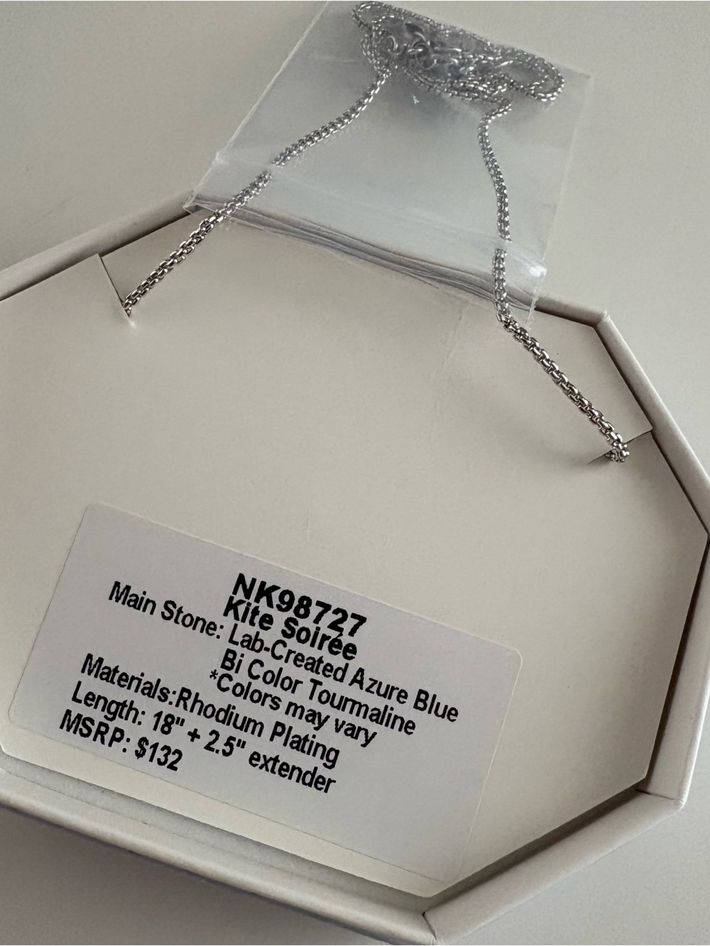 Bomb Party Kite Soirée Necklace NK98727 Azure Blue BiColor Tourmaline Rhodium - Picture 6 of 7